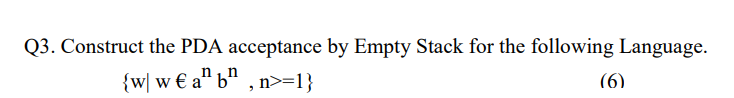 Solved Q3. Construct the PDA acceptance by Empty Stack for | Chegg.com