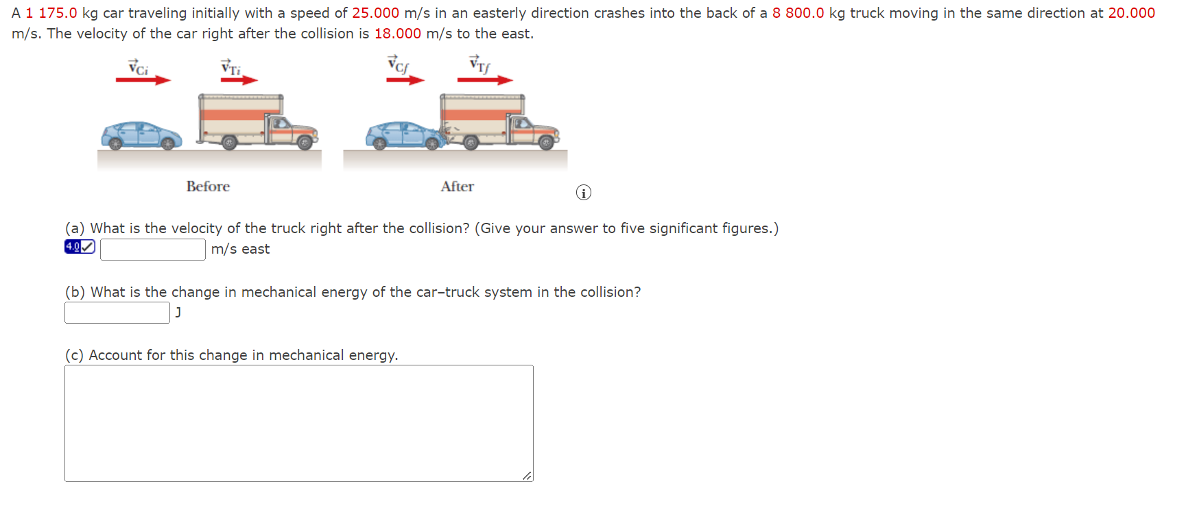 Solved A 1 175 0 Kg Car Traveling Initially With A Speed Of