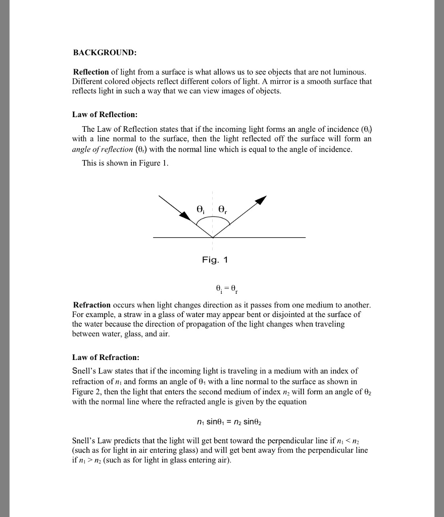 Solved Reflection And Refraction Lab Determining The Index | Chegg.com