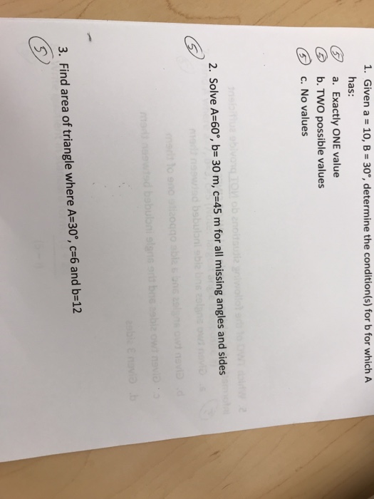 Solved 1. Given A 10, B 30°, Determine The Condition(s) For | Chegg.com