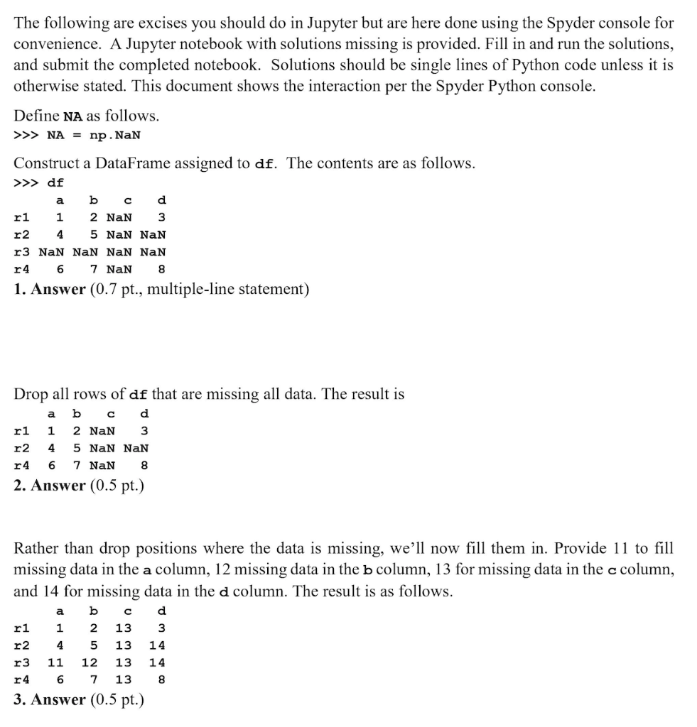 Solved The following are excises you should do in Jupyter | Chegg.com
