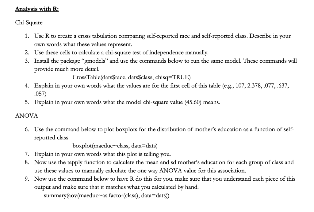Analysis with R: Chi-Square 1. Use R to create a | Chegg.com