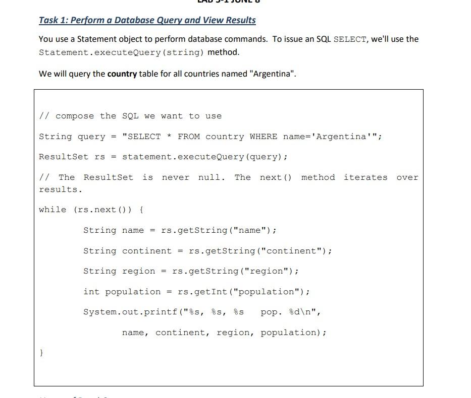 Solved Task 1: Perform A Database Query And View Results You | Chegg.com