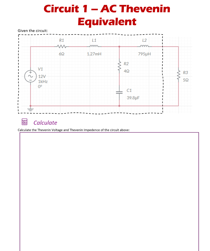 Solved Circuit 1 Ac Thevenin Equivalent Given The Circuit