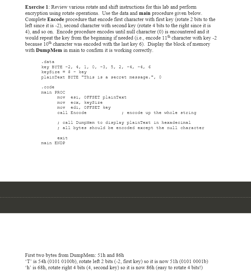 IN ASSEMBLY LANGUAGE x86 ONLY Exercise 1: Review | Chegg.com