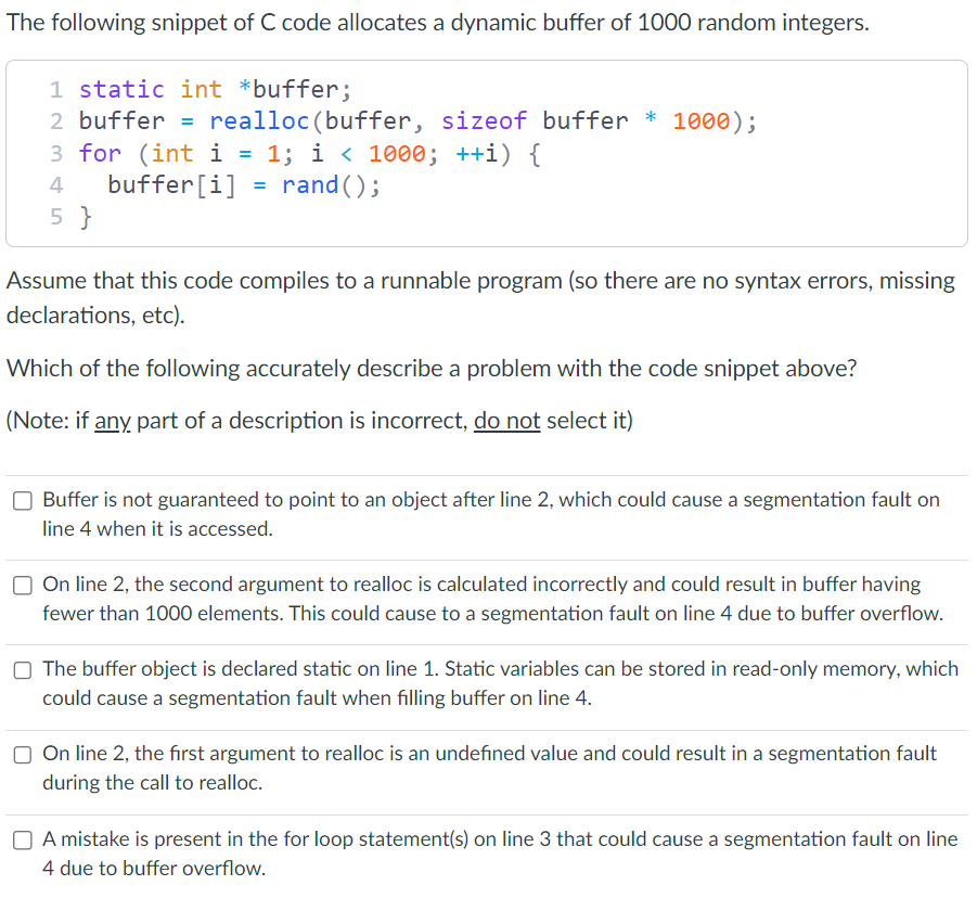 Solved The following snippet of C code allocates a dynamic | Chegg.com