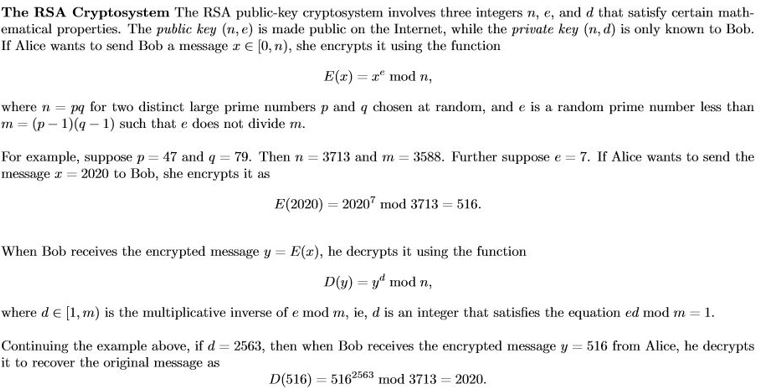 The RSA Cryptosystem The RSA public-key cryptosystem | Chegg.com