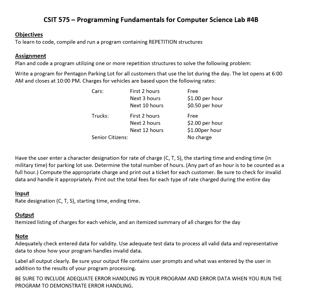 Solved CSIT 575-Programming Fundamentals for Computer | Chegg.com