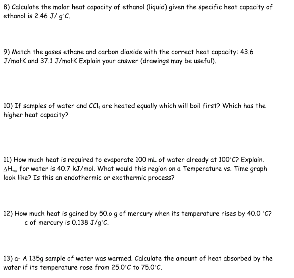 what is the heat capacity of ethanol