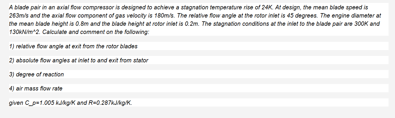 Solved A blade pair in an axial flow compressor is designed | Chegg.com