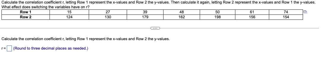 Solved Calculate the correlation coefficient r, letting Row | Chegg.com