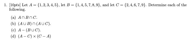 Solved 1. [10pts] Let A = {1,2,3,4,5}, let B = | Chegg.com