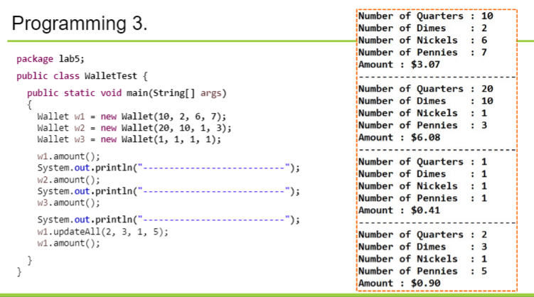 Solved [Wallet.java] Write a Wallet class that represents | Chegg.com