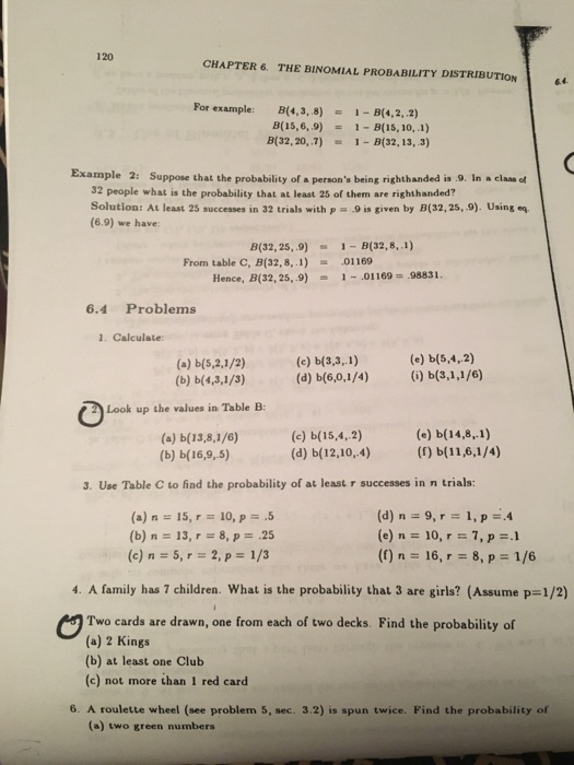 Solved 120 CHAPTER 6. THE BINOMIAL PROBABILITY DISTRIBUTION | Chegg.com