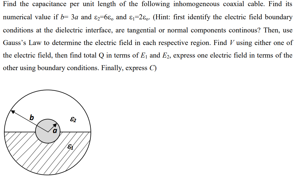 Solved Find the capacitance per unit length of the following | Chegg.com
