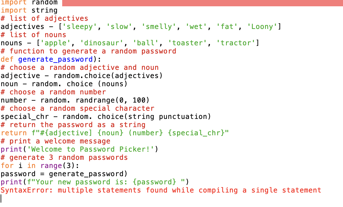 Solved import string \# list of adjectives adjectives - | Chegg.com