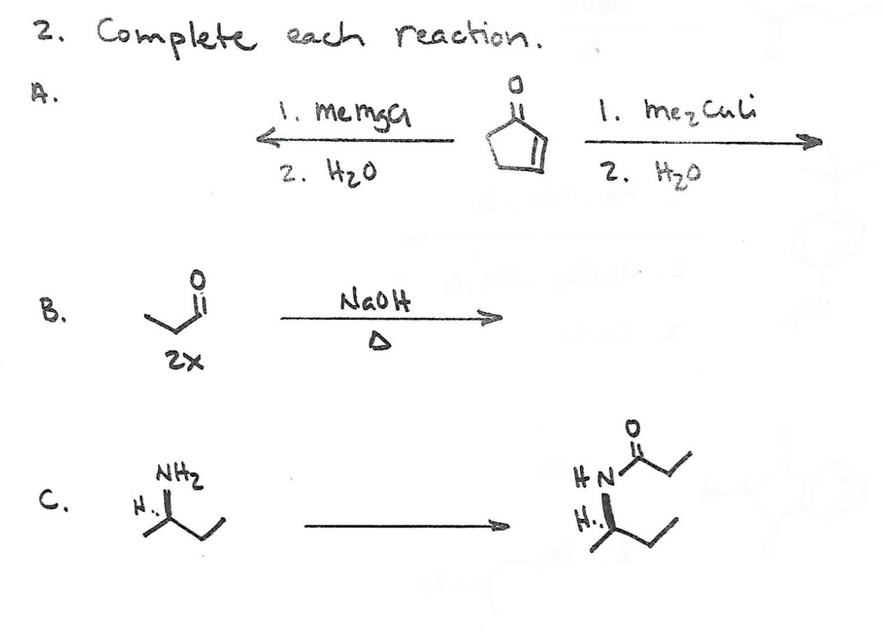 Solved 2. Complete Each Reaction. A B. C. | Chegg.com