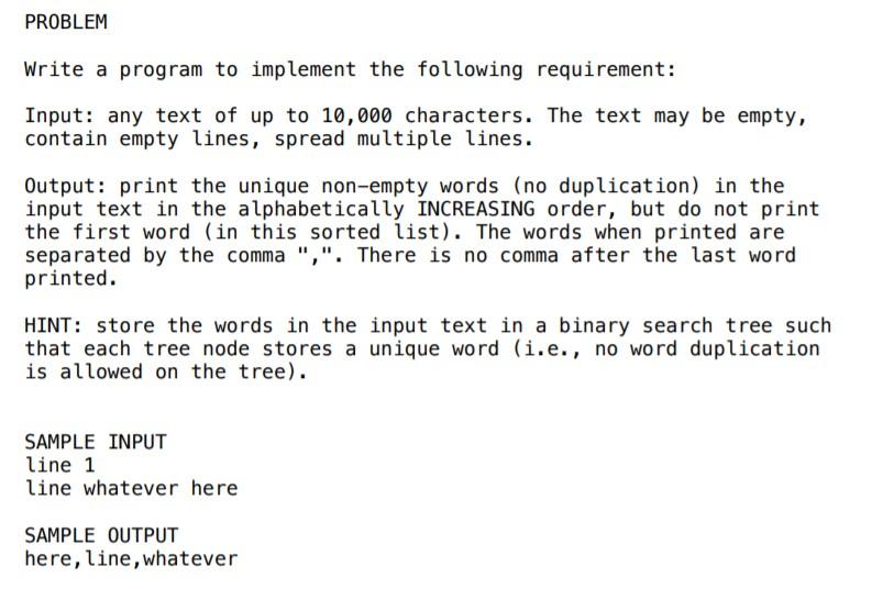 Solved PROBLEM Write a program to implement the following | Chegg.com