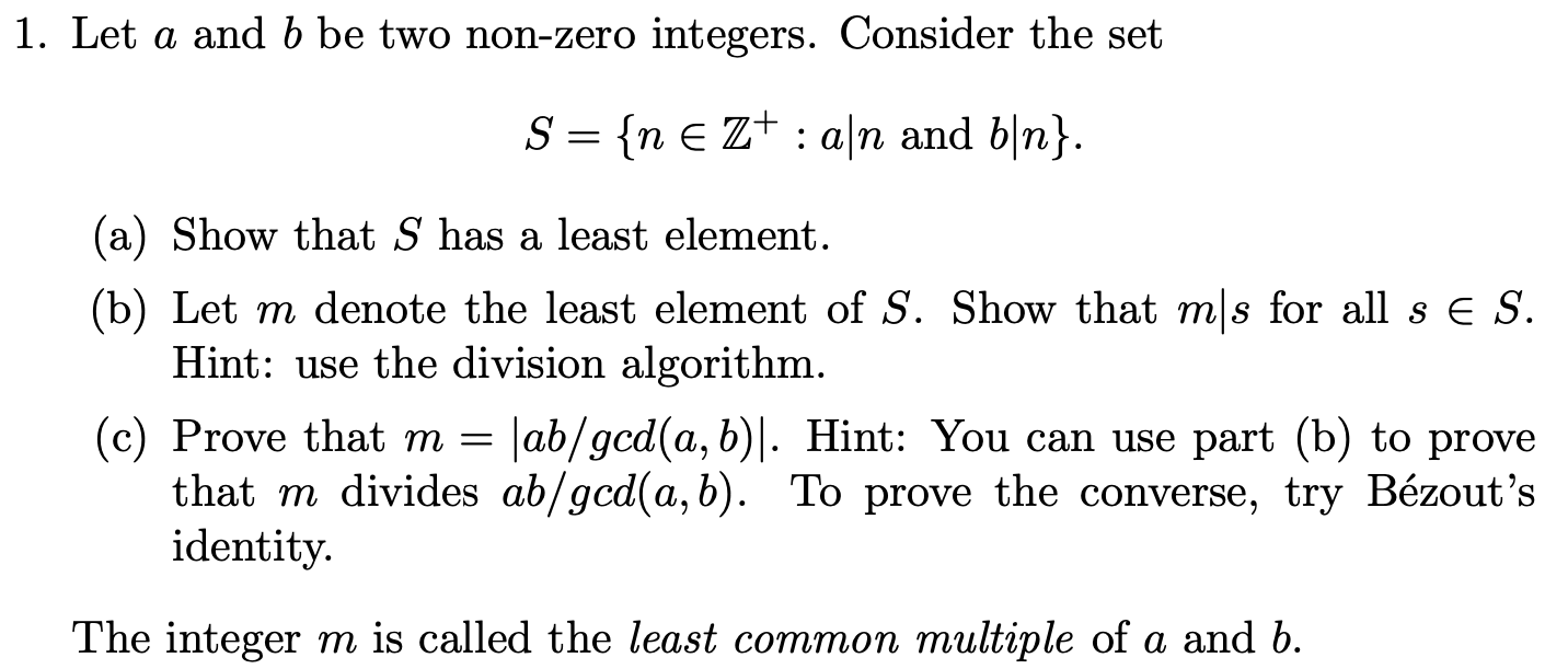 Solved 1. Let A And B Be Two Non-zero Integers. Consider The | Chegg.com