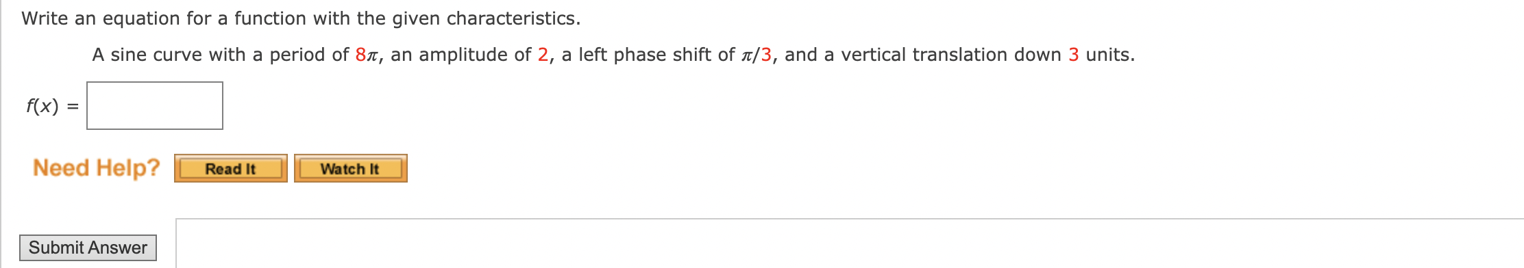 Solved Write an equation for a function with the given | Chegg.com