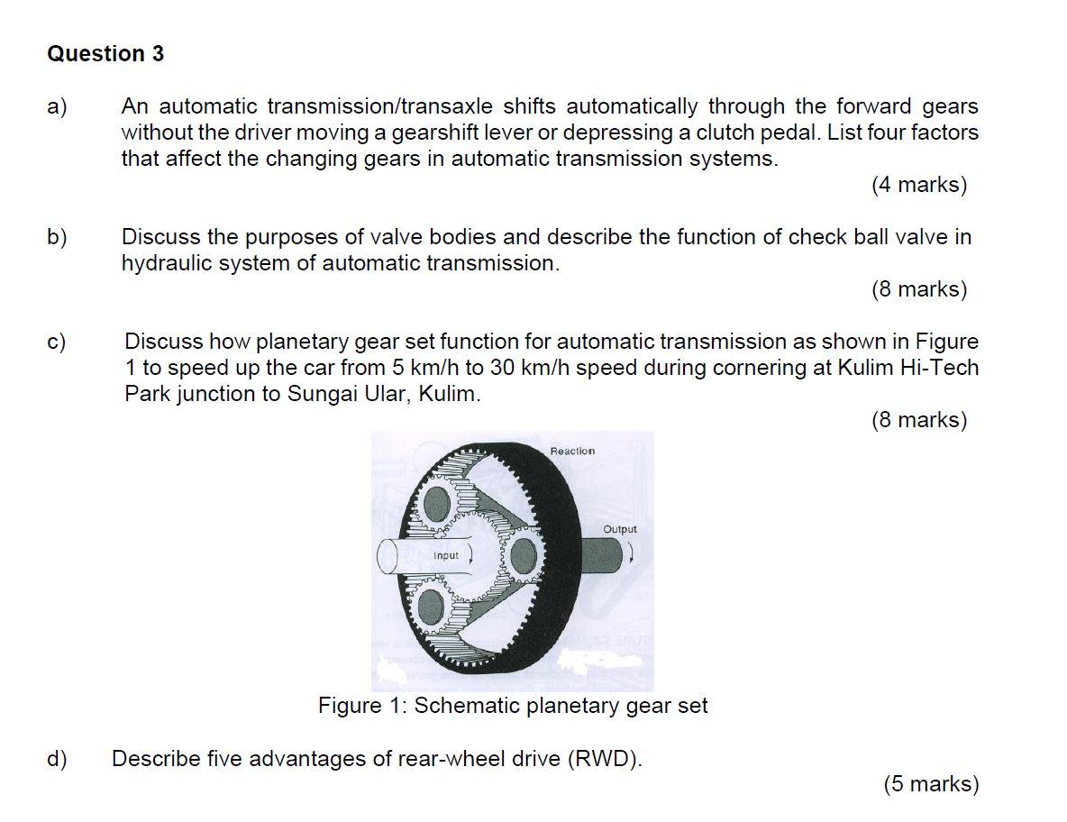 Solved Question 3 a) An automatic transmission/transaxle | Chegg.com