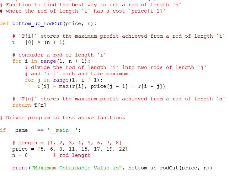 Solved RODcut bottom up approach dynamic programming Could | Chegg.com