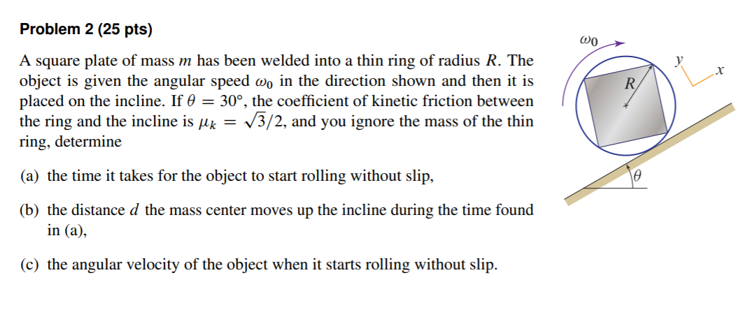 Solved Problem 2 (25 pts) 00 A square plate of mass m has | Chegg.com