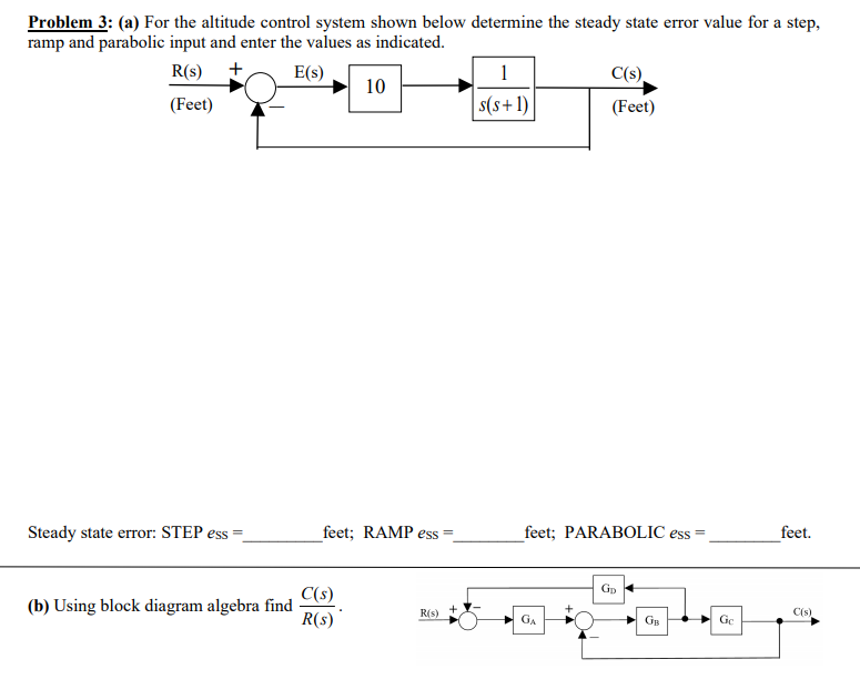 Solved Problem 3: (a) For the altitude control system shown | Chegg.com