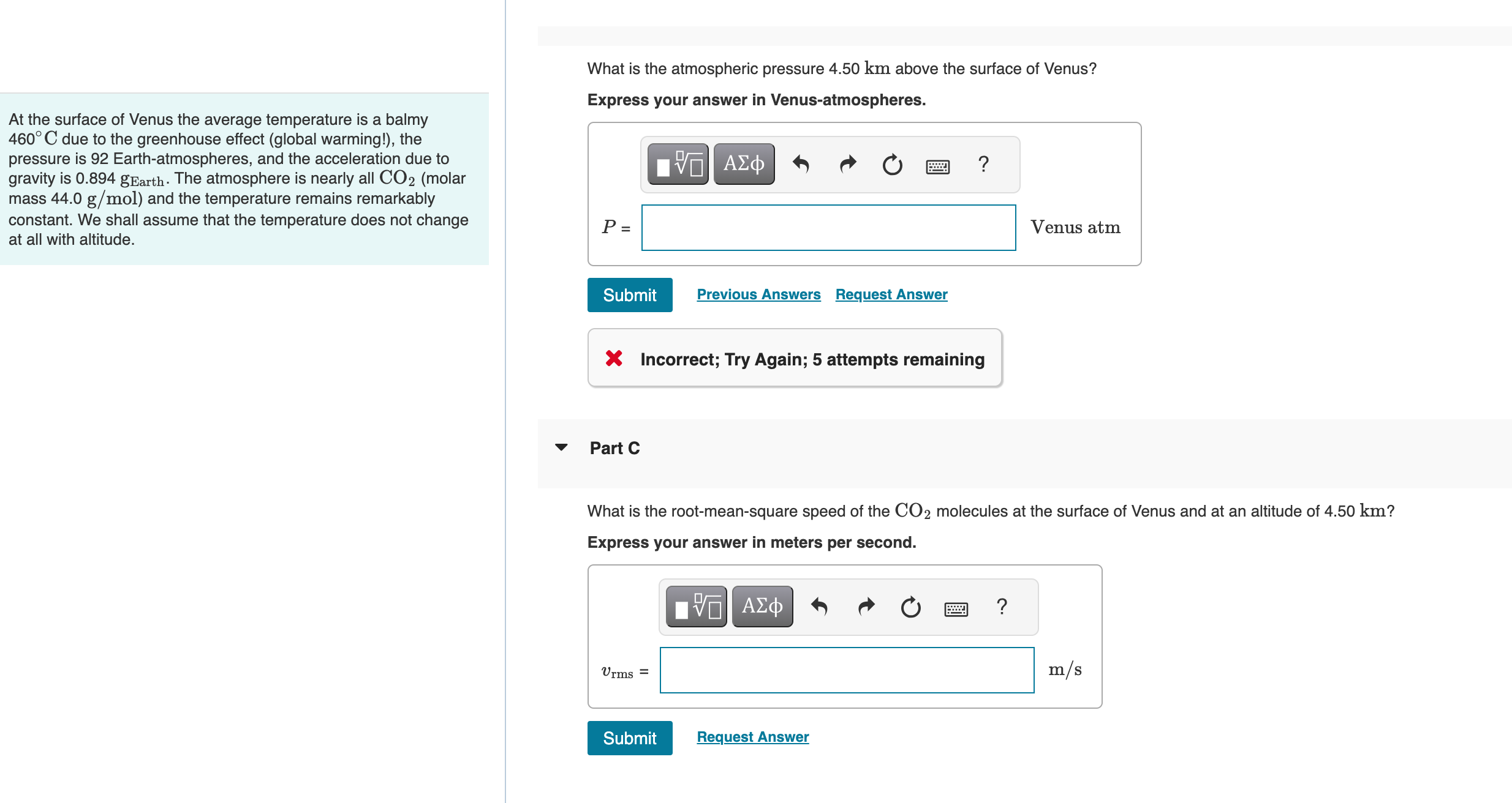 Solved What Is The Atmospheric Pressure 4.50 Km Above The | Chegg.com