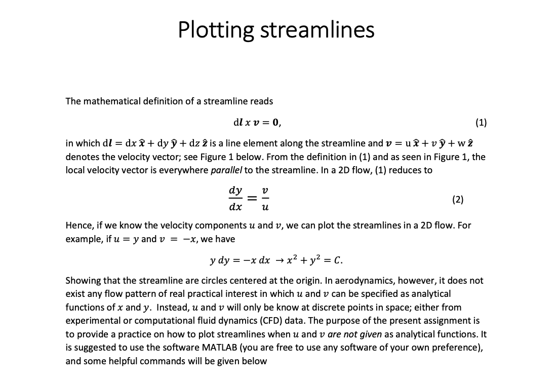 Plotting streamlines The mathematical definition of a