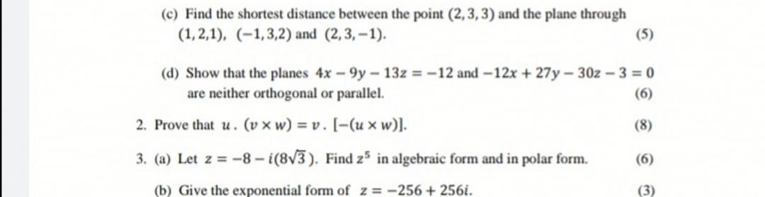 Solved (e) Find the shortest distance between the point | Chegg.com