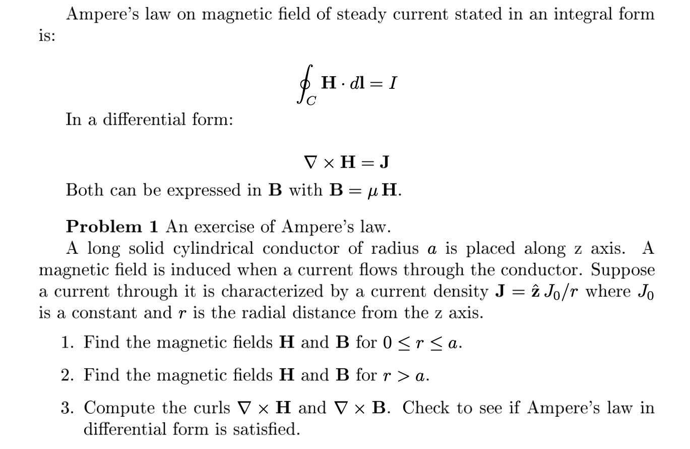 Solved Ampere's law on magnetic field of steady current | Chegg.com
