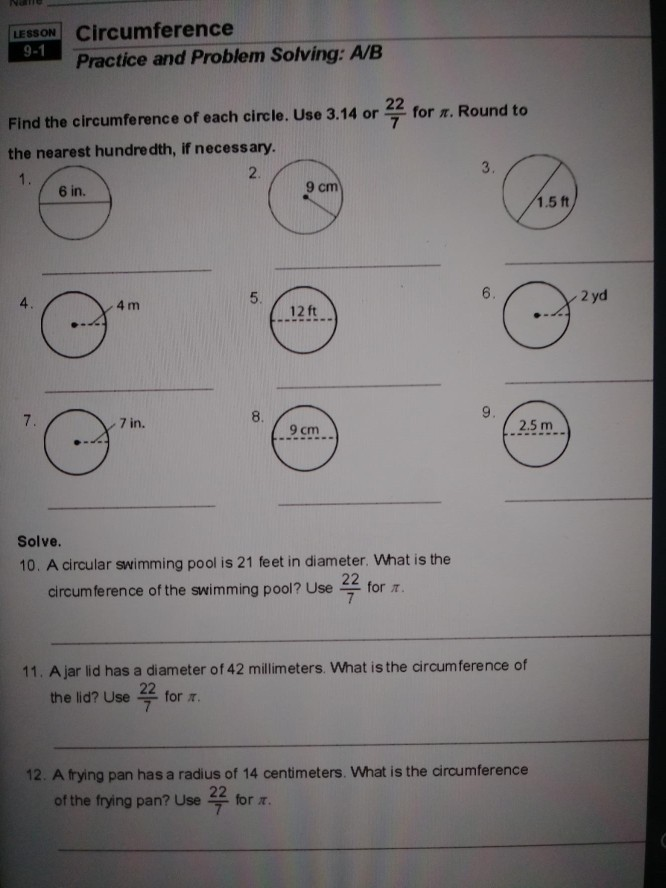 Solved LESSON Circumference 91 Practice And Problem | Chegg.com