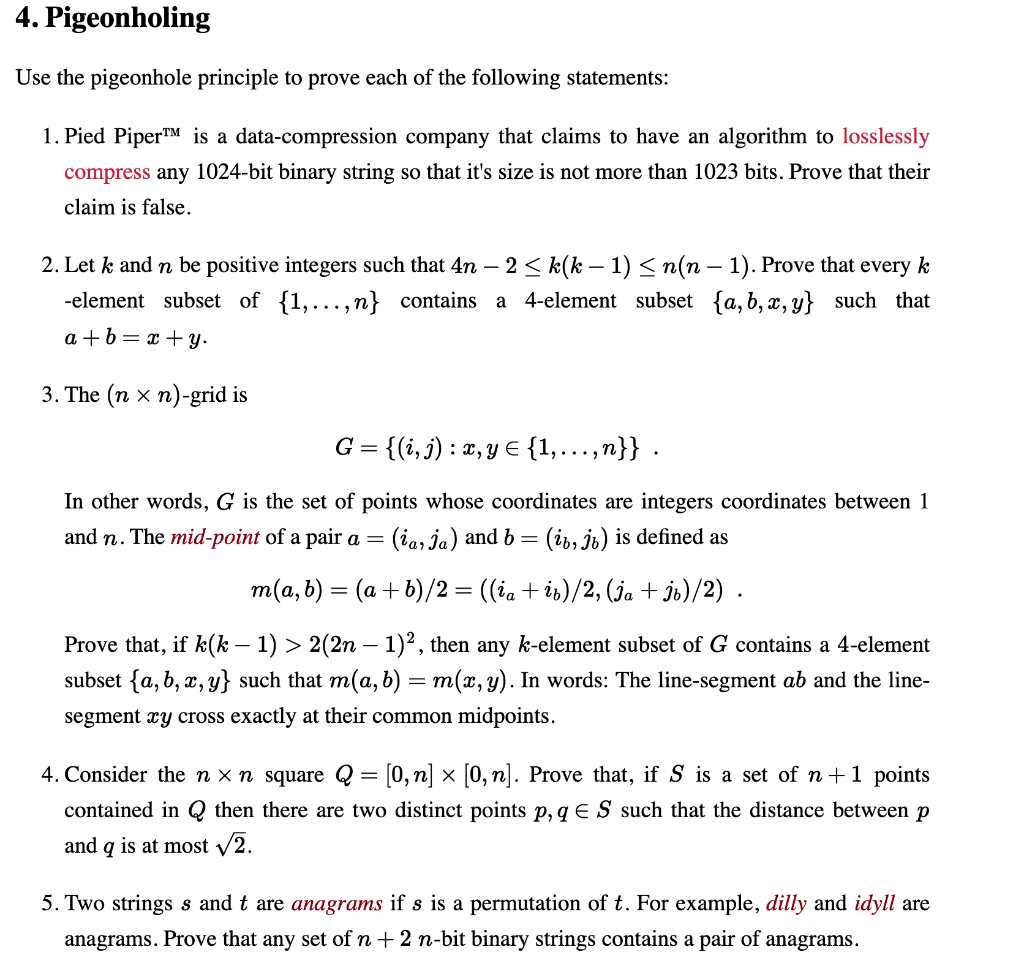 4 Pigeonholing Use The Pigeonhole Principle To Pr Chegg Com