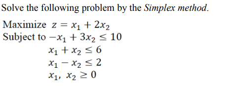 Solved Solve the following problem by the Simplex method. | Chegg.com