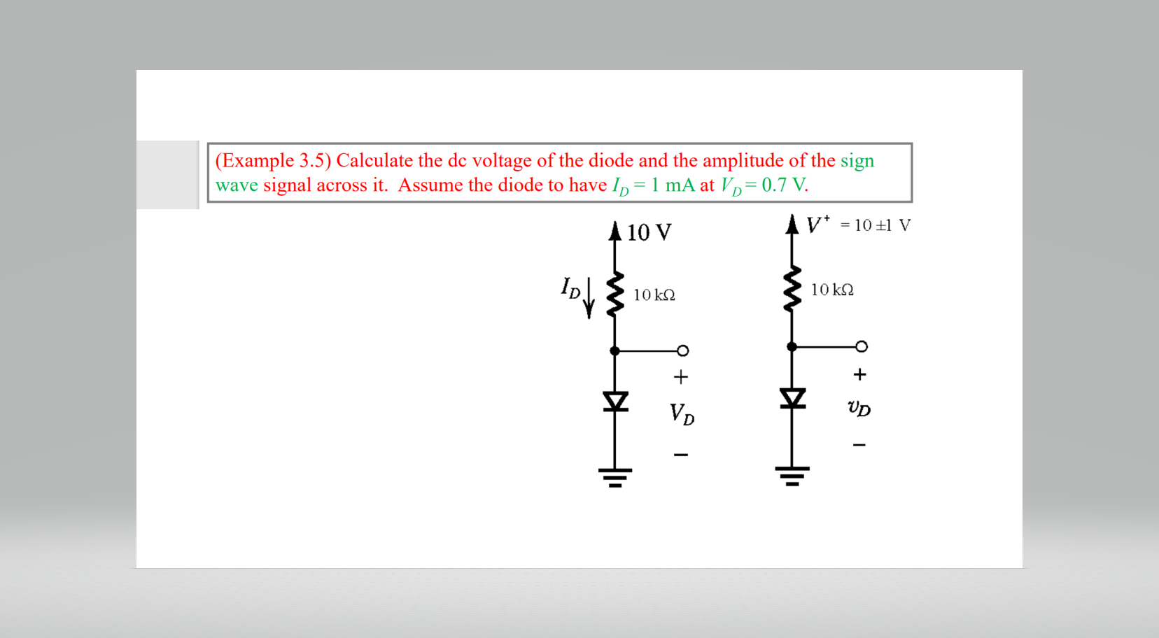Solved (Example 3.5) Calculate the dc voltage of the diode | Chegg.com