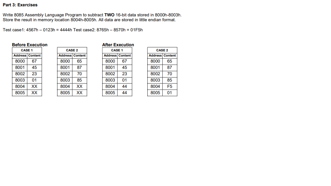 Solved Part 3: Exercises Write 8085 Assembly Language | Chegg.com