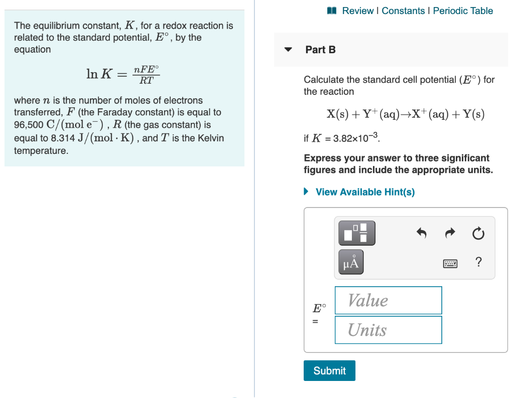 Solved Calculate The Standard Cell Potential E E For Chegg Com