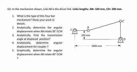 Solved B Q1: In the mechanism shown, Link AB is the driver | Chegg.com