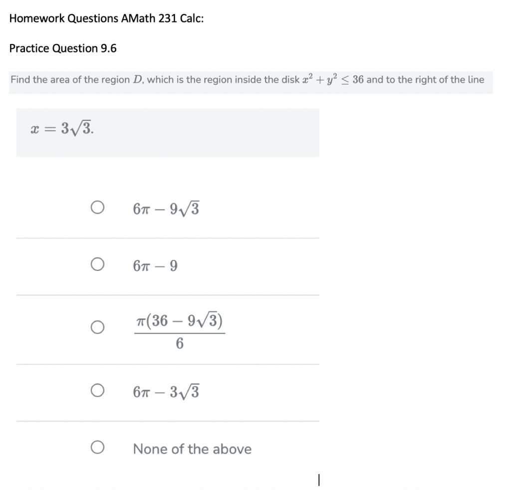 Solved Homework Questions AMath 231 Calc: Practice Question | Chegg.com