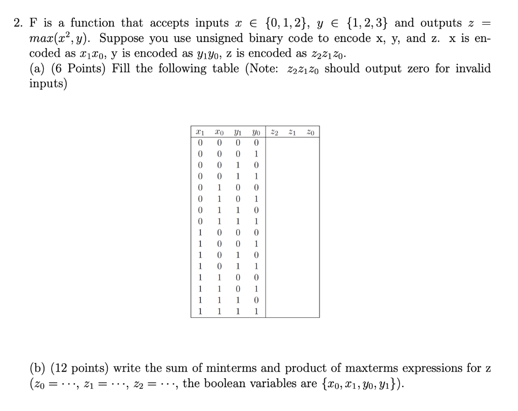 Solved 2. F is a function that accepts inputs x € {0, 1, 2}, | Chegg.com