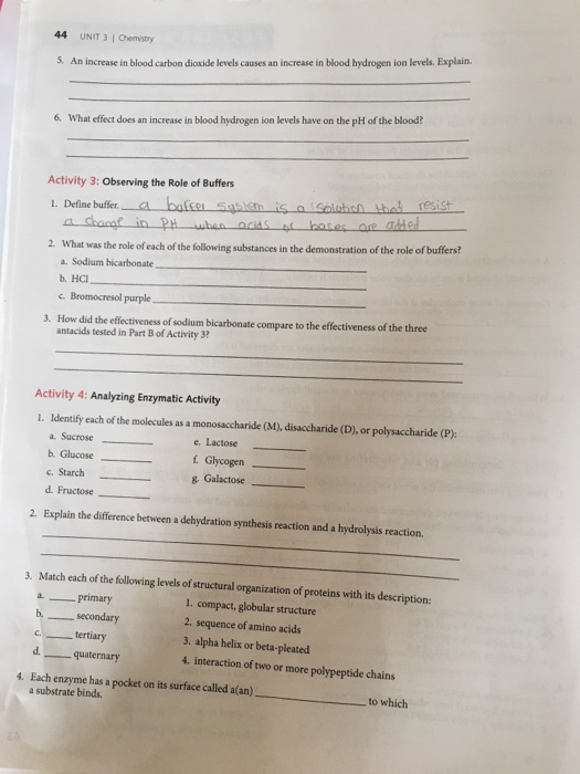 Solved 44 UNIT 3 | Chemistry 5. An increase in blood carbon | Chegg.com