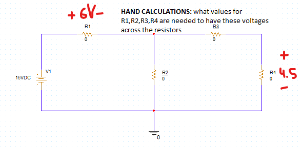 Solved +6V- HAND CALCULATIONS: what values for R1, R2,R3, R4 | Chegg.com