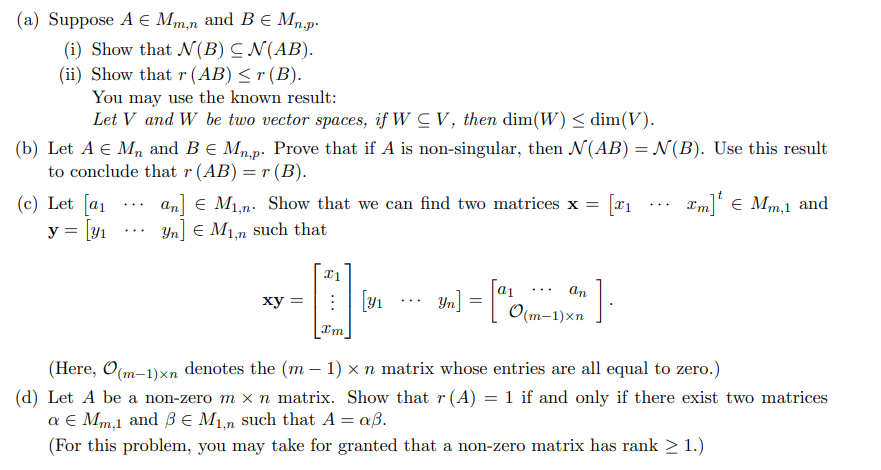 Solved A Suppose A E Mm N And Be Mn P I Show That N Chegg Com