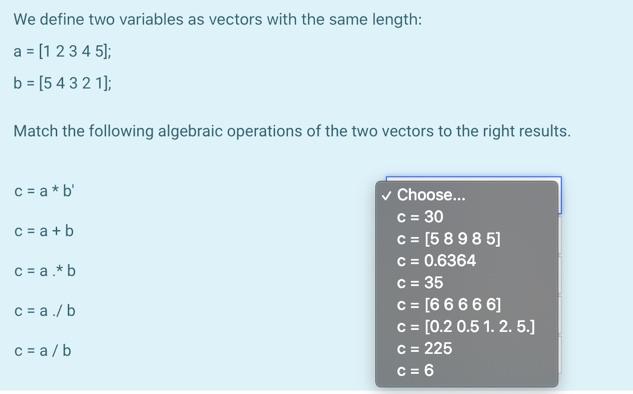 Solved Match the statements below to the right MATLAB code. | Chegg.com