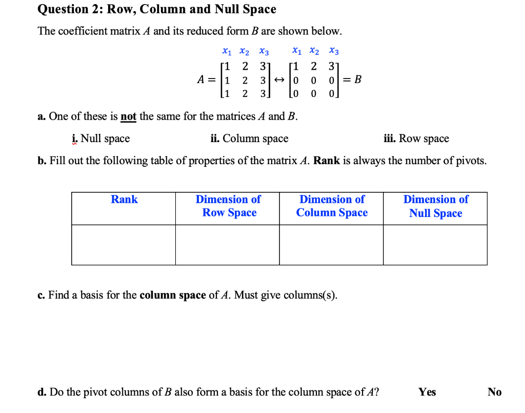 Solved Row Column and Null Space Matrices. One of these Chegg