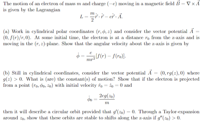 Solved The motion of an electron of mass m and charge (−e) | Chegg.com