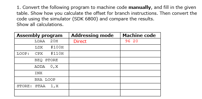 Solved 1. Convert the following program to machine code | Chegg.com