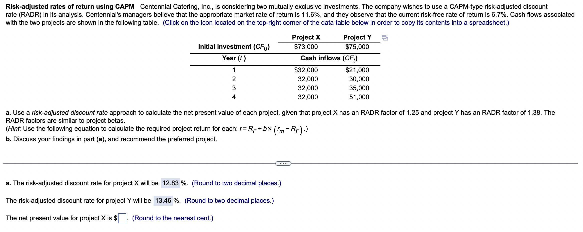 Solved Riskadjusted rates of return using CAPM Centennial