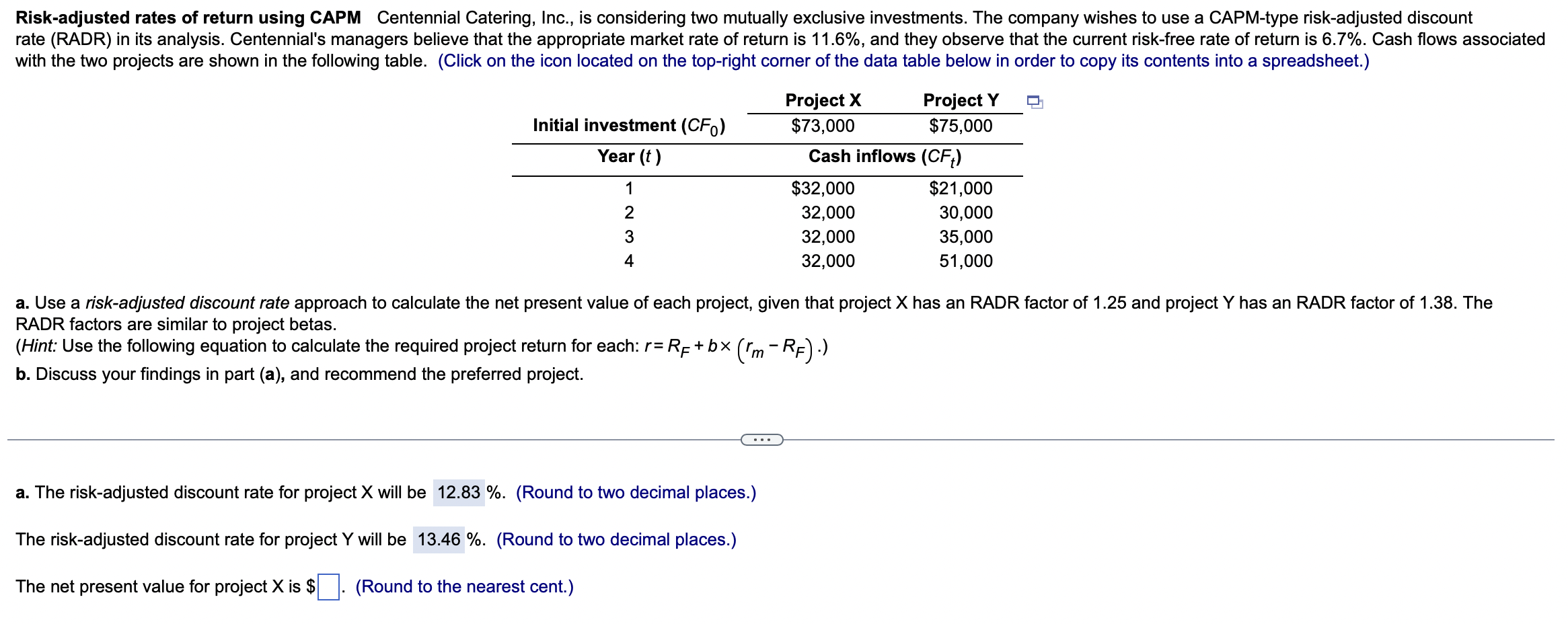 Solved Risk-adjusted Rates Of Return Using CAPM Centennial | Chegg.com